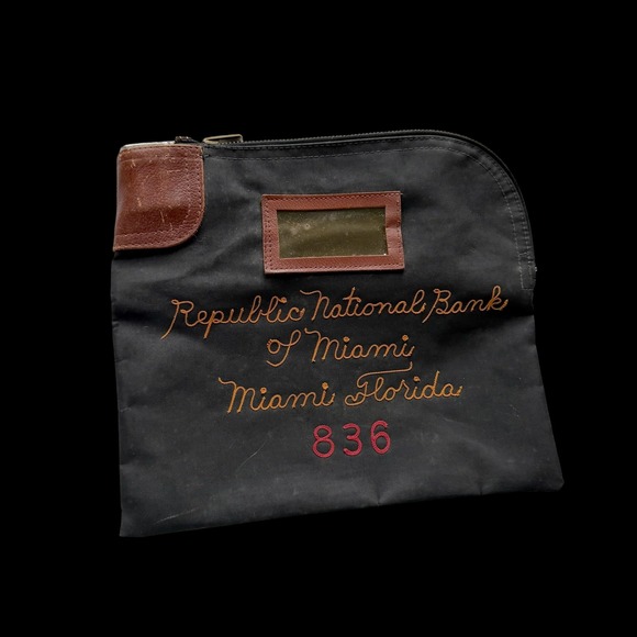 Handbags - 60's Republic‎ National Bank of Miami Florida Canvas Bank Bag Zipper Pouch 836